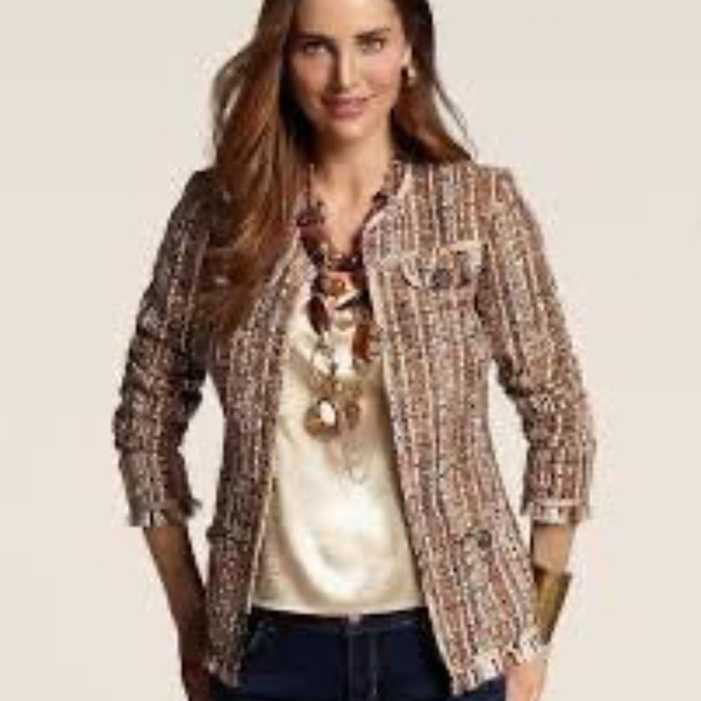 Chico's Fringed Brown Tweed Blazer